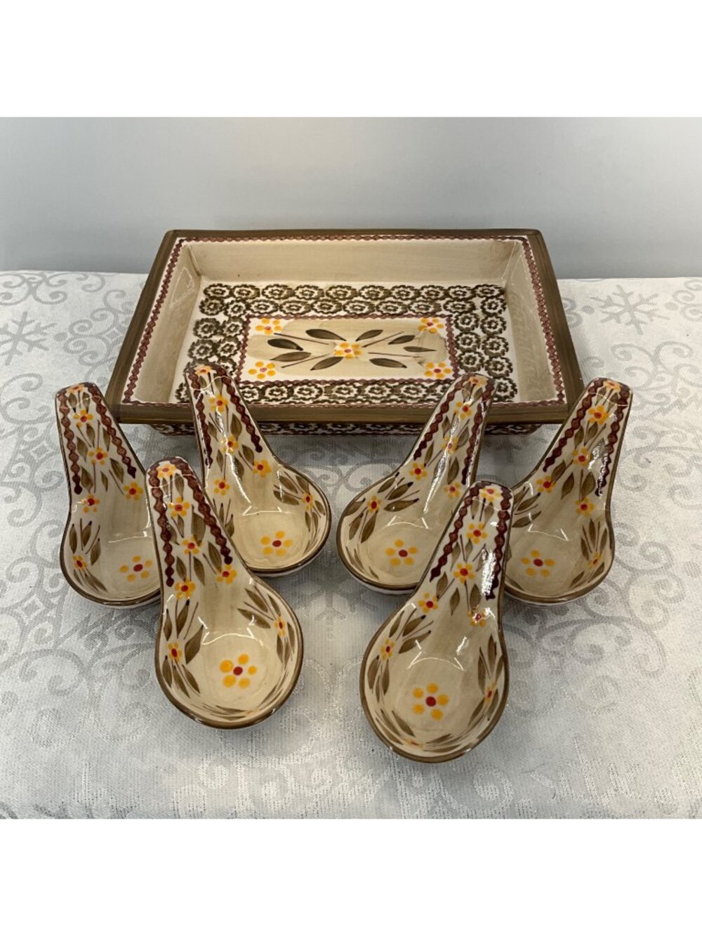 Temptations Old World Brown Tasting Spoons & Tray, sushi